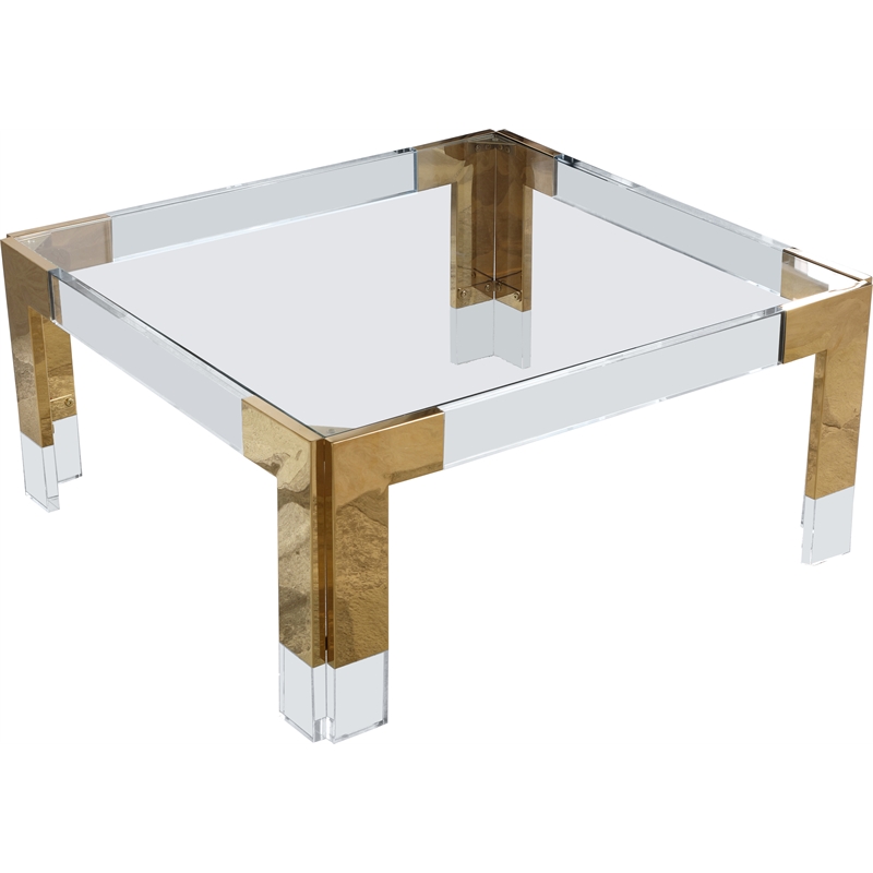 Meridian Furniture Casper Glass Top Square Coffee Table in Acrylic/Gold Legs