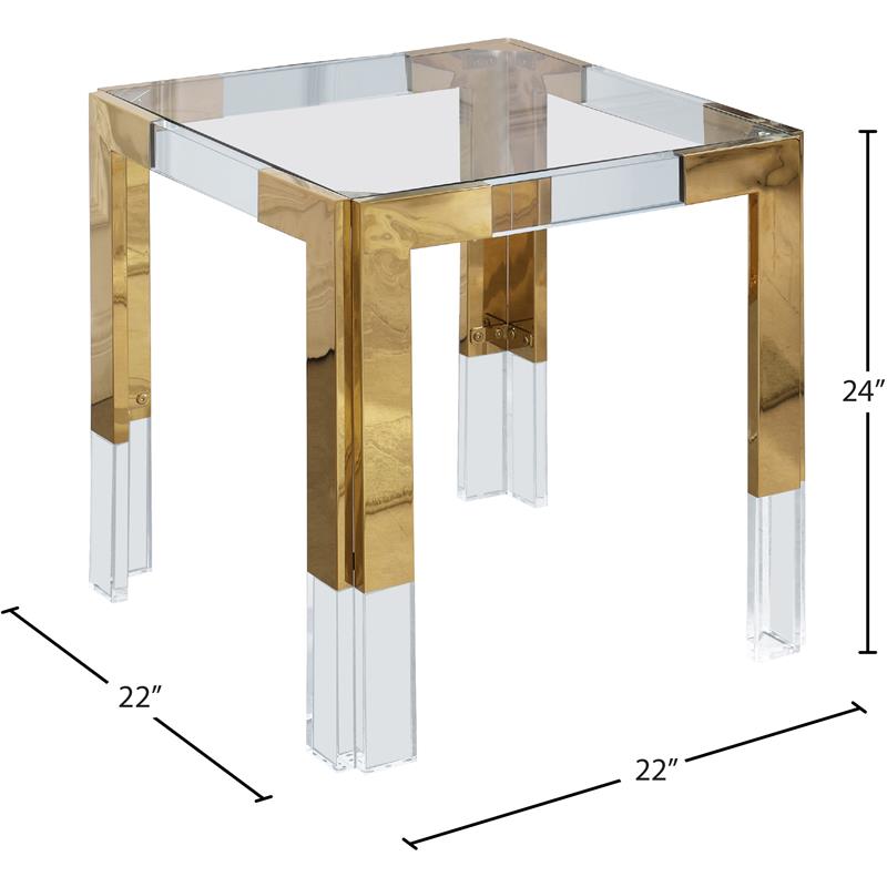 Meridian Furniture Casper Stainless Steel Squared Glass Top End Table in Gold