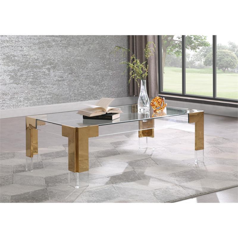 Meridian Furniture Casper Rectangular Glass Top Coffee Table in Gold