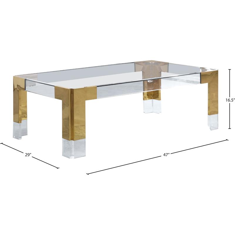 Meridian Furniture Casper Rectangular Glass Top Coffee Table in Gold