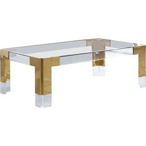 meridian furniture casper contemporary glass top stainless steel coffee table in gold