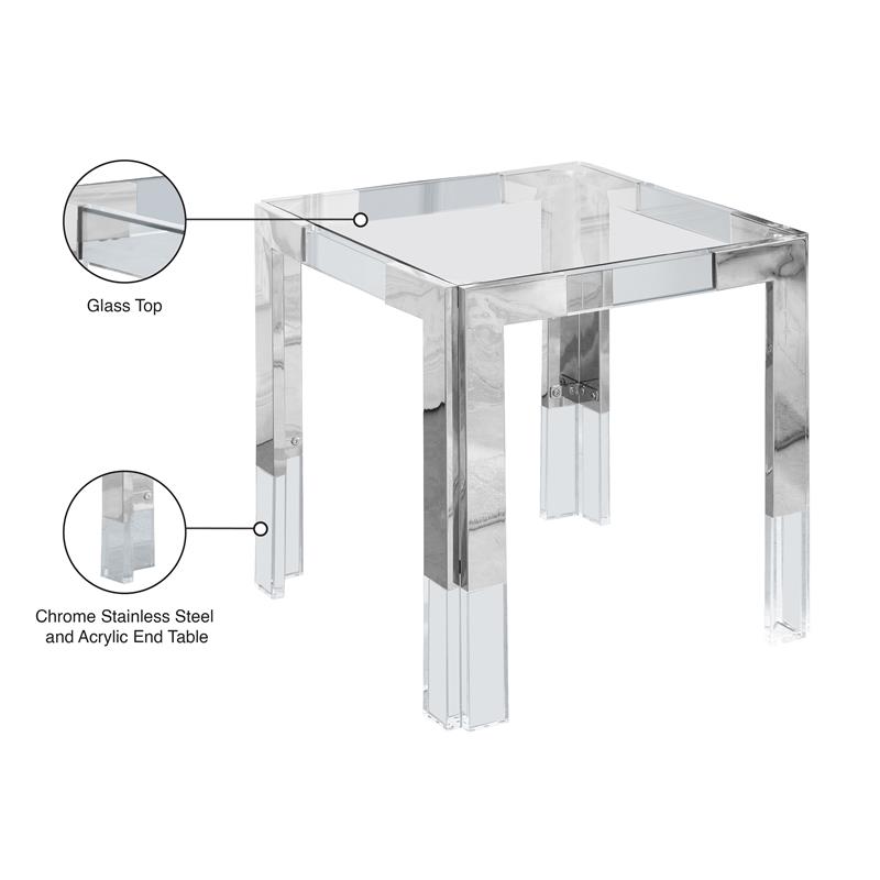Meridian Furniture Casper Stainless Steel Squared Glass Top End Table in Chrome