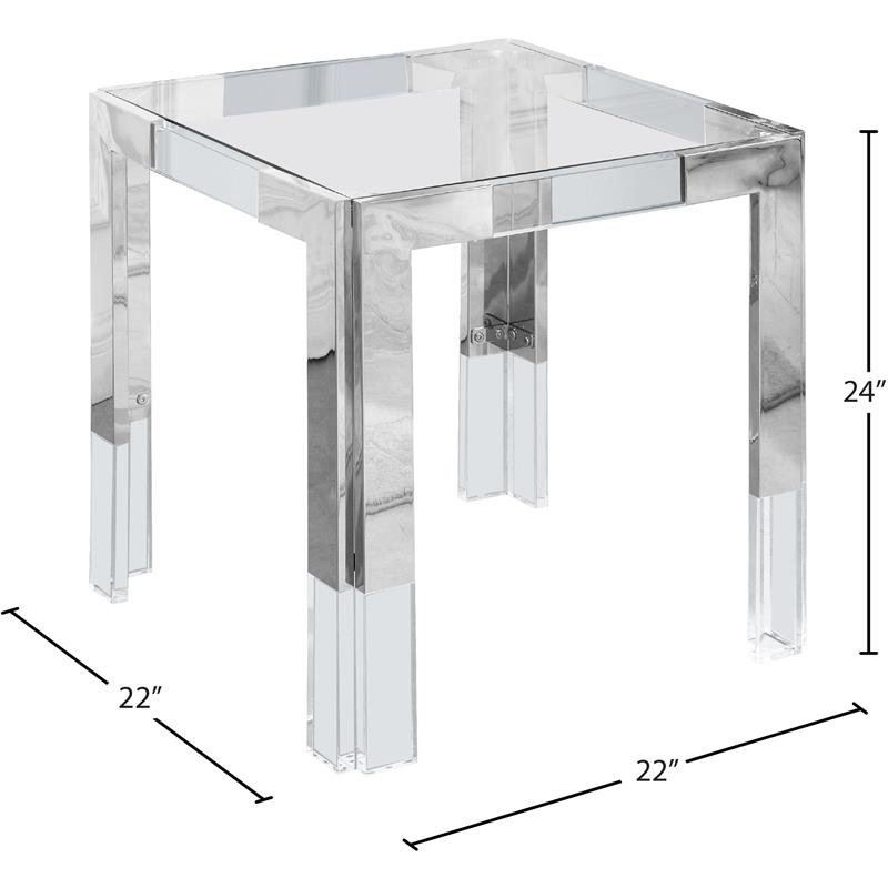 Meridian Furniture Casper Stainless Steel Squared Glass Top End Table in Chrome