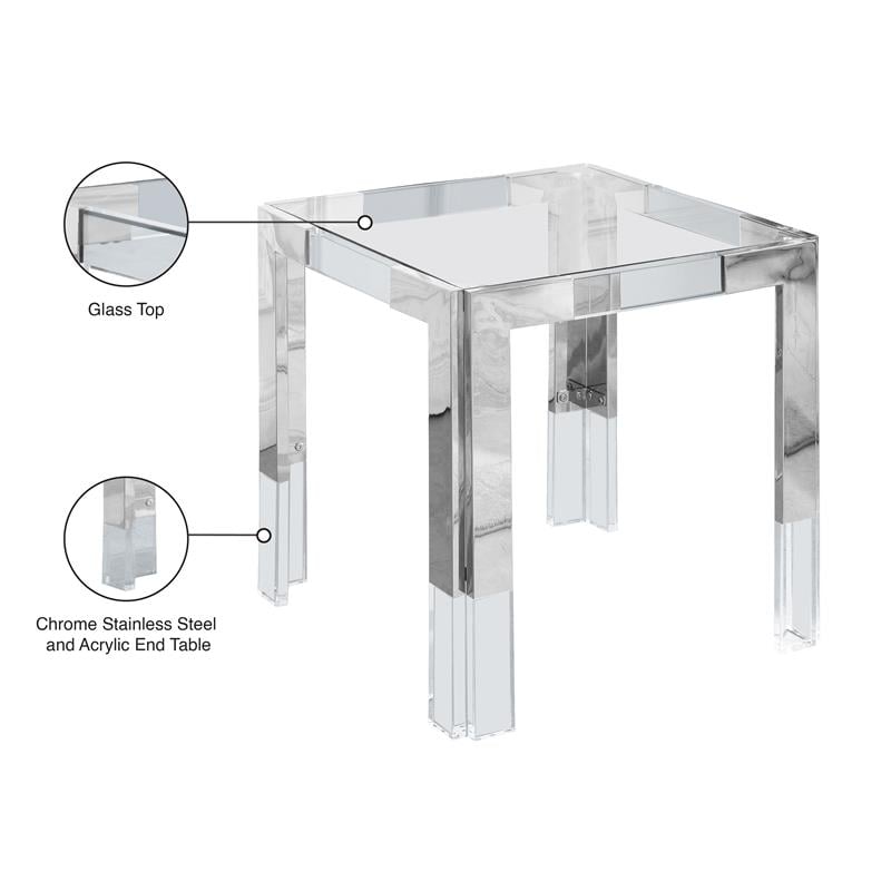 Meridian Furniture Casper Stainless Steel Squared Glass Top End Table in Chrome