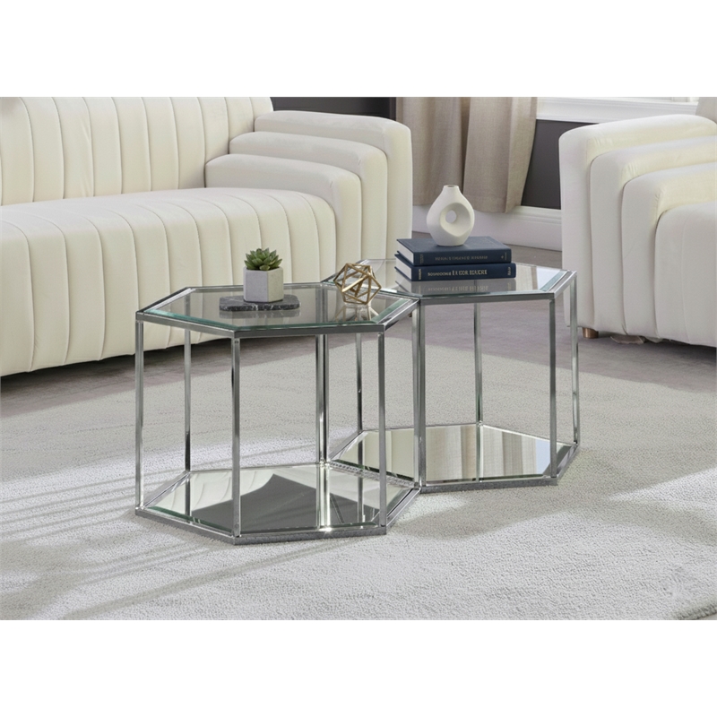 Meridian Furniture Sei Modular Stainless Steel and Glass 2 Piece Coffee Table
