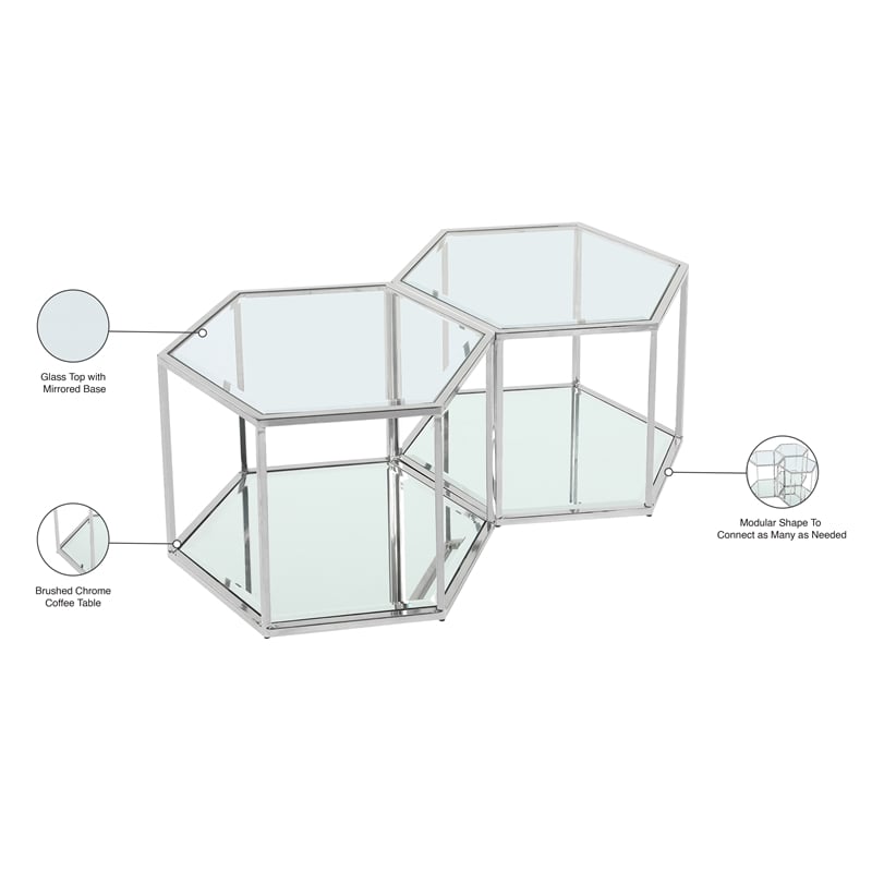 Meridian Furniture Sei Modular Stainless Steel and Glass 2 Piece Coffee Table