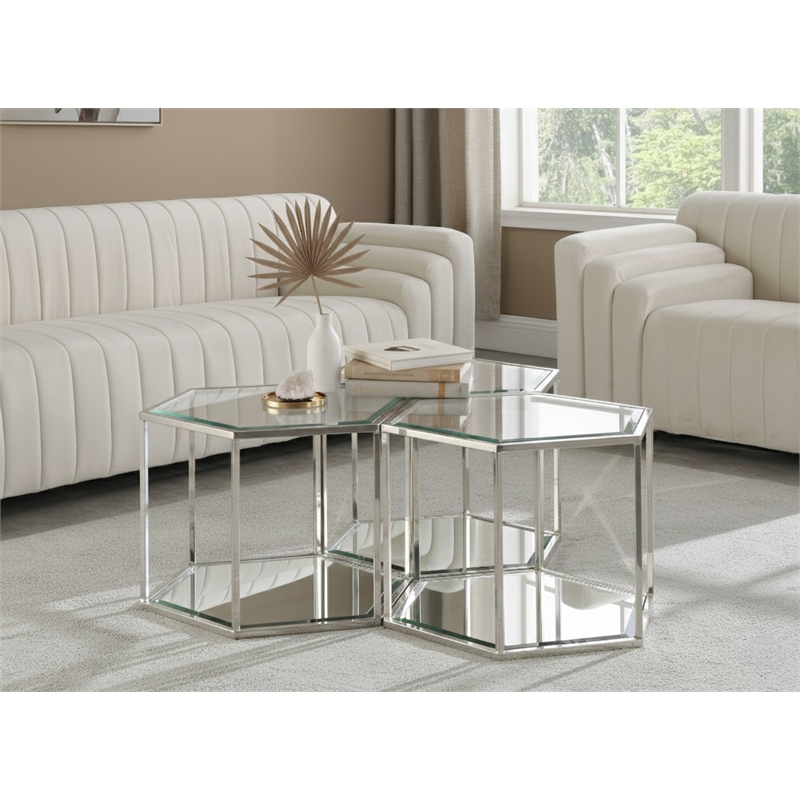 Meridian Furniture Sei Modular Stainless Steel and Glass 3 Piece Coffee Table