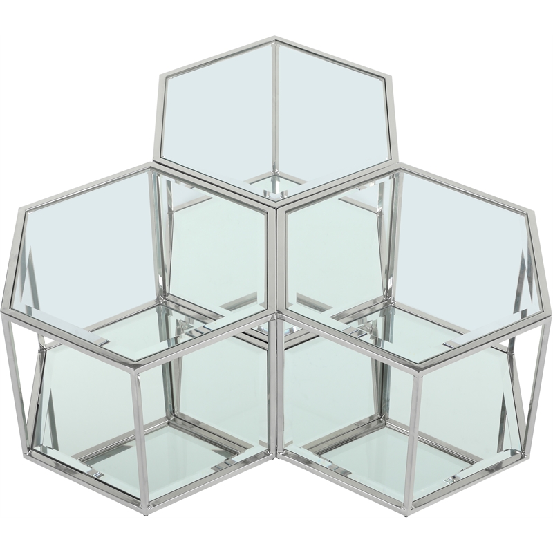 Meridian Furniture Sei Modular Stainless Steel and Glass 3 Piece Coffee Table