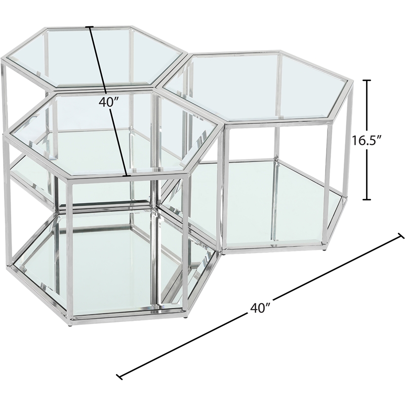 Meridian Furniture Sei Modular Stainless Steel and Glass 3 Piece Coffee Table