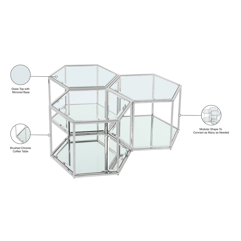 Meridian Furniture Sei Modular Stainless Steel and Glass 3 Piece Coffee Table