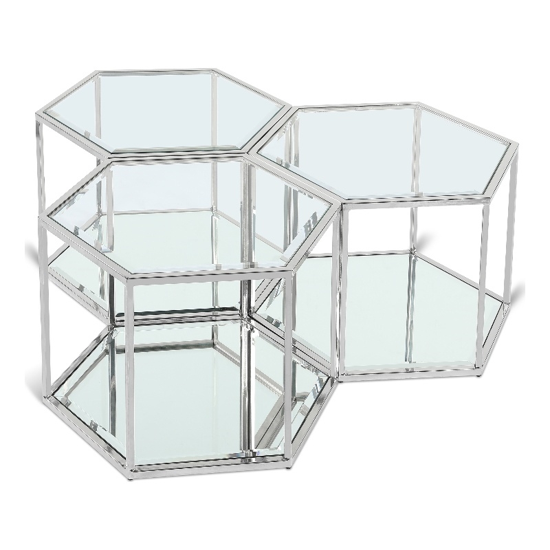 Meridian Furniture Sei Modular Stainless Steel and Glass 3 Piece Coffee Table