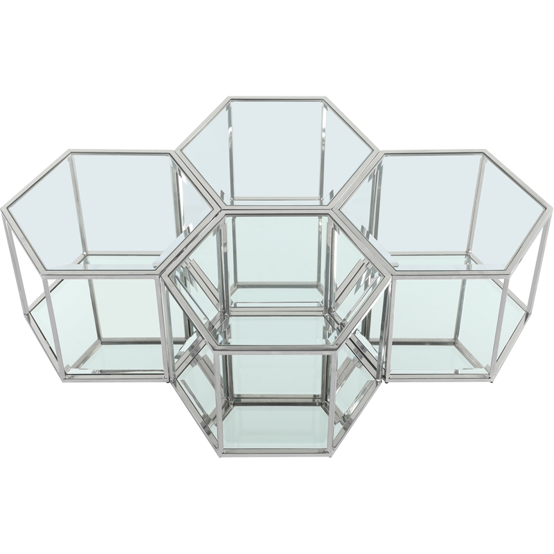 Meridian Furniture Sei Modular Stainless Steel and Glass 4 Piece Coffee Table