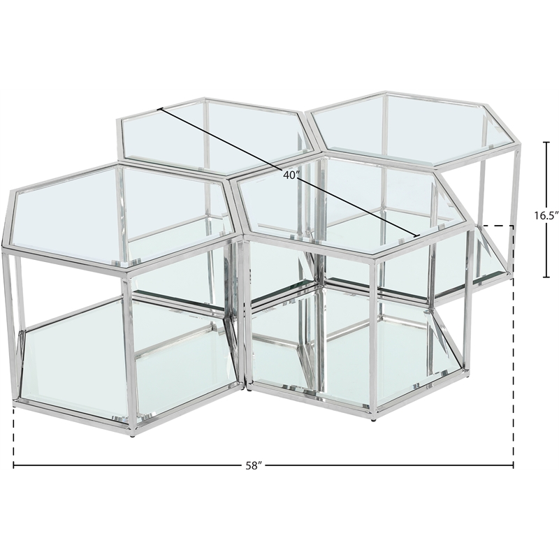 Meridian Furniture Sei Modular Stainless Steel and Glass 4 Piece Coffee Table