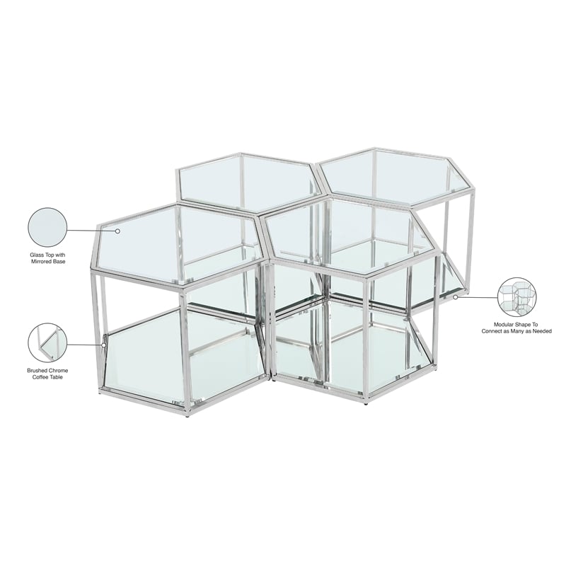 Meridian Furniture Sei Modular Stainless Steel and Glass 4 Piece Coffee Table