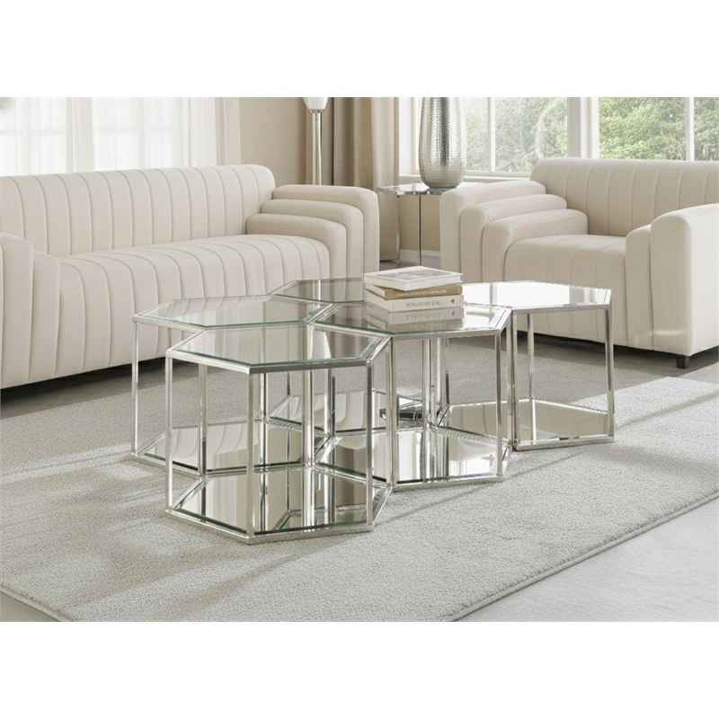 Meridian Furniture Sei Modular Stainless Steel and Glass 5 Piece Coffee Table