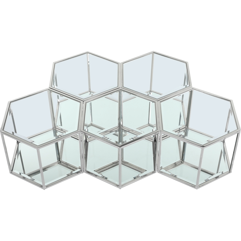 Meridian Furniture Sei Modular Stainless Steel and Glass 5 Piece Coffee Table