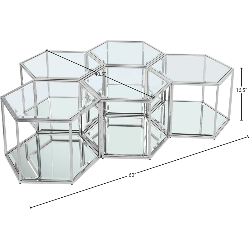 Meridian Furniture Sei Modular Stainless Steel and Glass 5 Piece Coffee Table