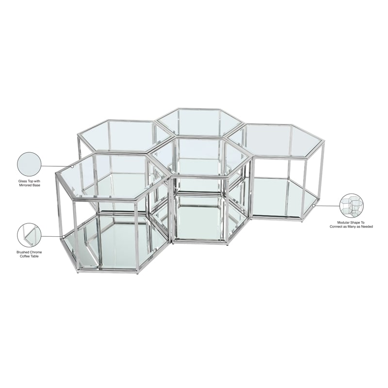 Meridian Furniture Sei Modular Stainless Steel and Glass 5 Piece Coffee Table