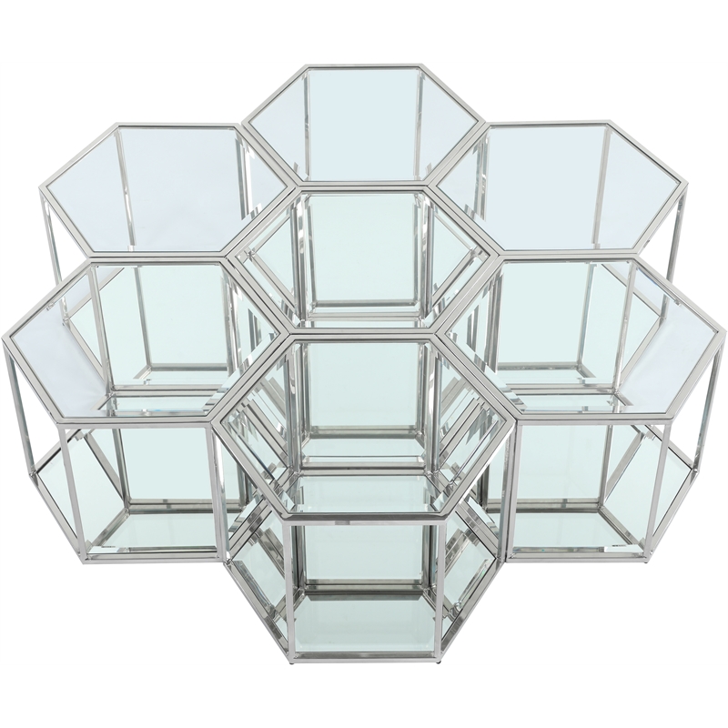 Meridian Furniture Sei Modular Stainless Steel and Glass 7 Piece Coffee Table