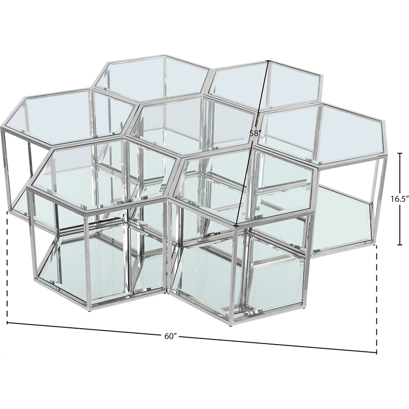 Meridian Furniture Sei Modular Stainless Steel and Glass 7 Piece Coffee Table