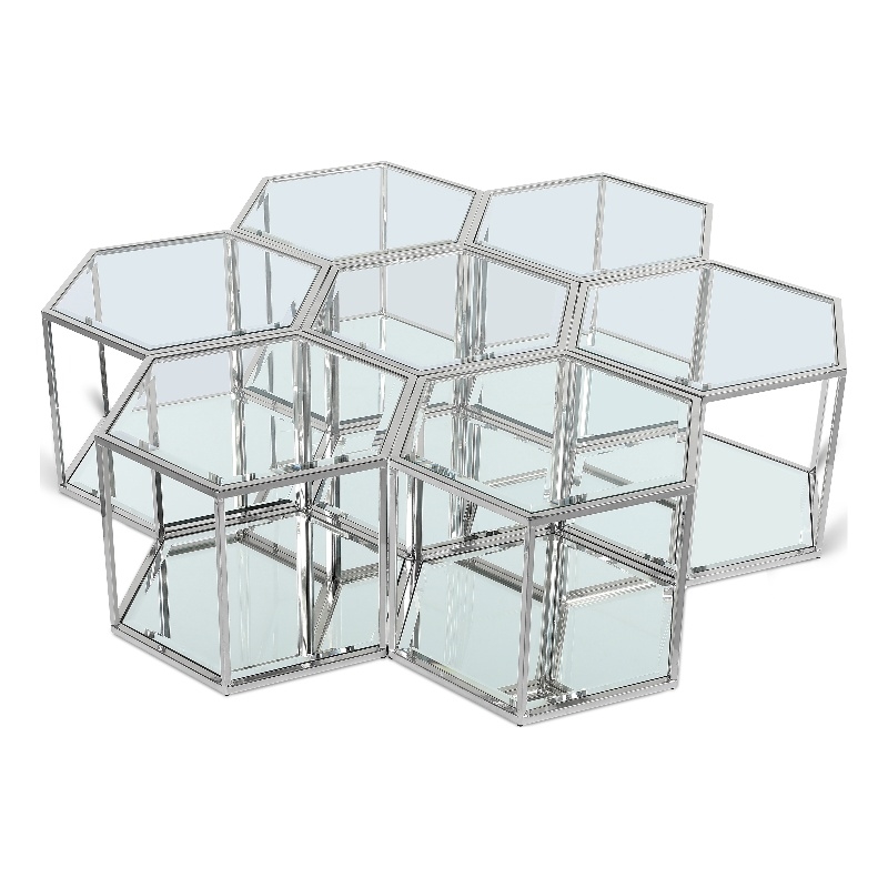 Meridian Furniture Sei Modular Stainless Steel and Glass 7 Piece Coffee Table