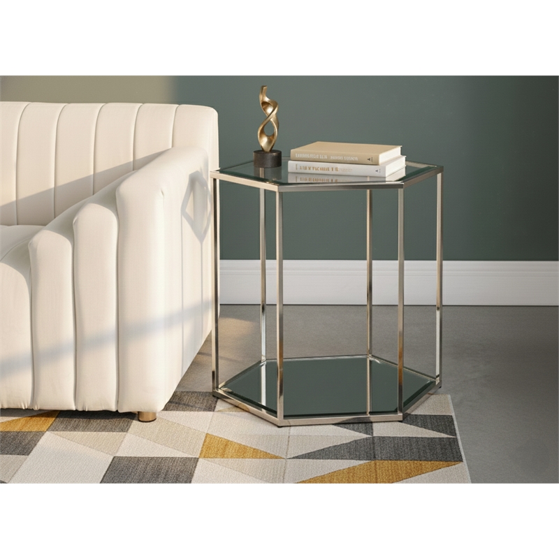 Meridian Furniture Sei Modular Stainless Steel and Glass End Table