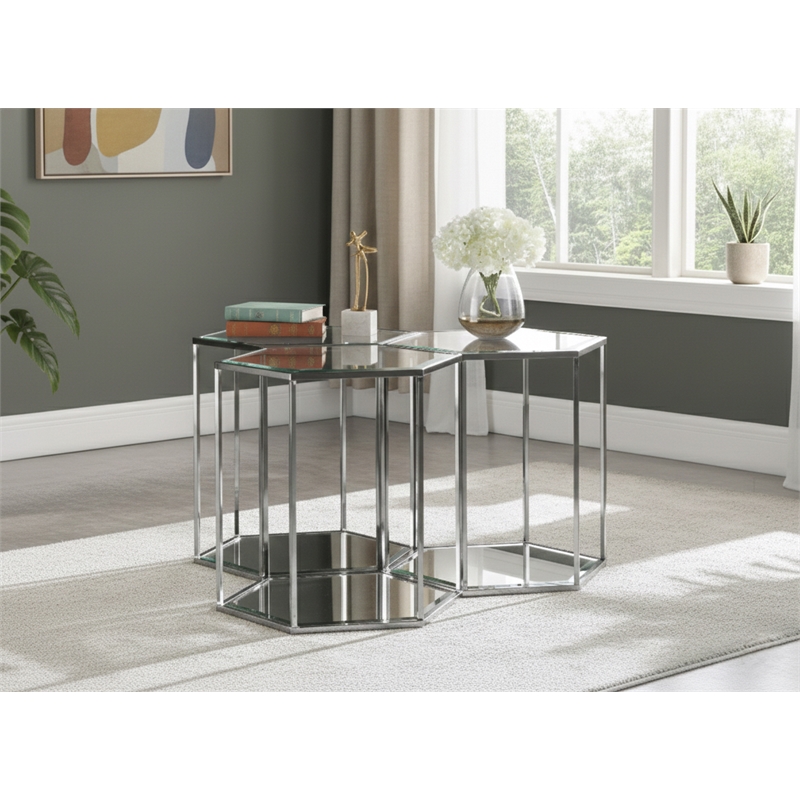 Meridian Furniture Sei Modular Stainless Steel and Glass 3 Piece End Table