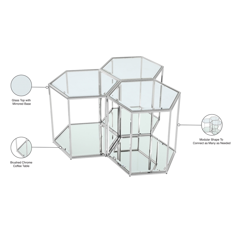 Meridian Furniture Sei Modular Stainless Steel and Glass 3 Piece End Table