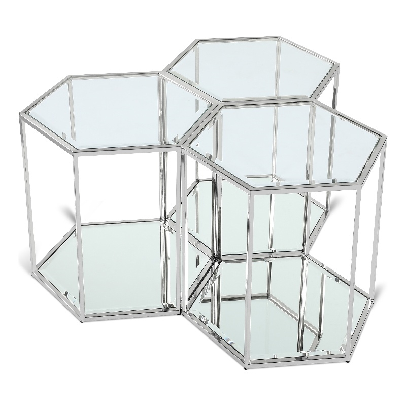 Meridian Furniture Sei Modular Stainless Steel and Glass 3 Piece End Table