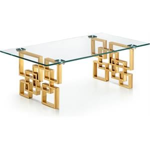 meridian furniture pierre stainless steel glass top coffee table with gold base