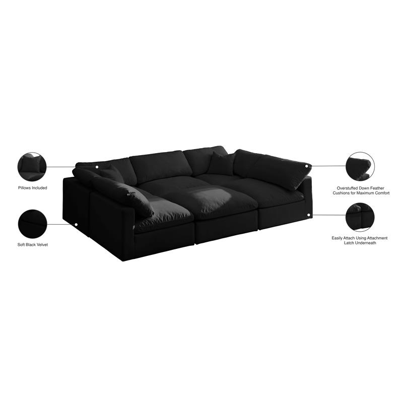 Meridian Furniture Plush Standard Black Velvet Modular Sectional