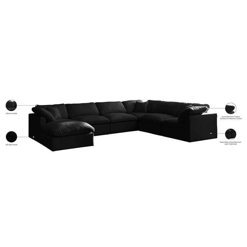 Meridian Furniture Plush Standard Black Velvet Modular Sectional