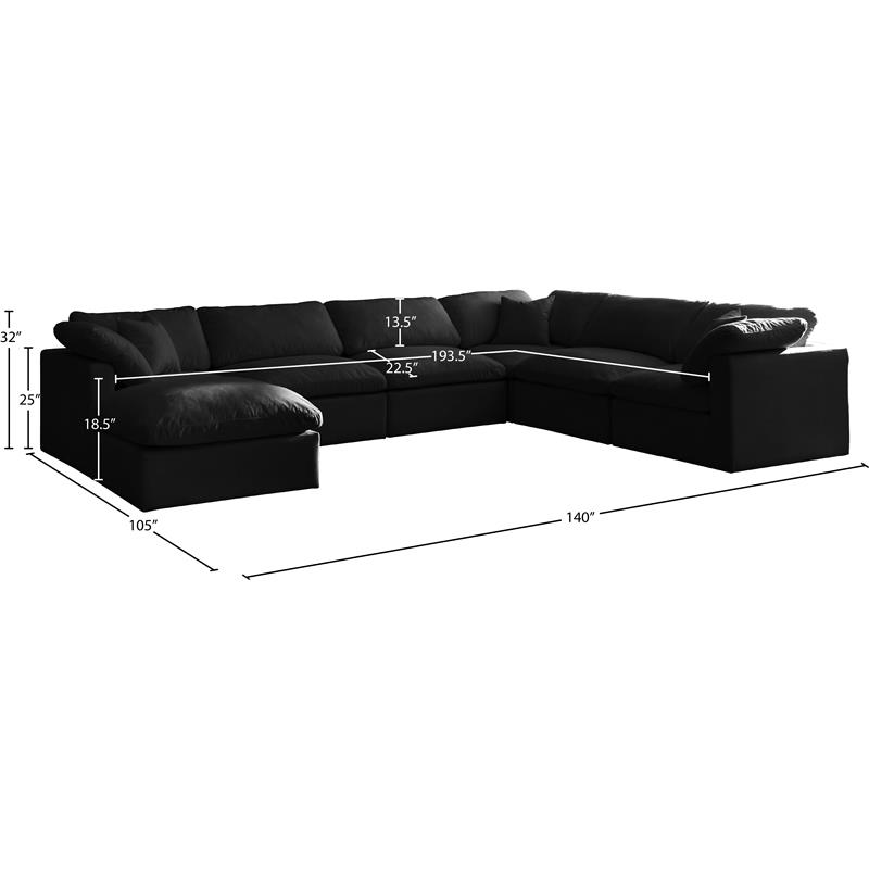 Meridian Furniture Plush Standard Black Velvet Modular Sectional