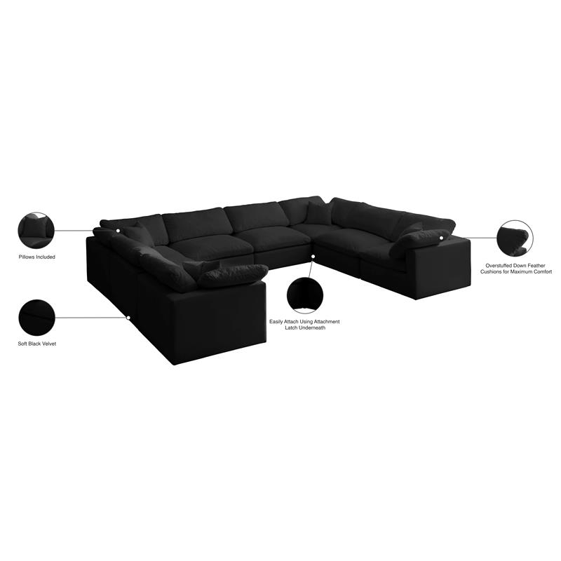 Meridian Furniture Plush Standard Black Velvet Modular Sectional