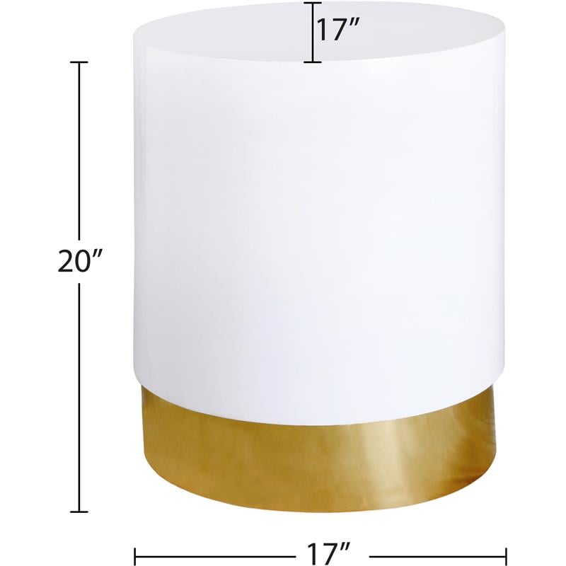 Meridian Furniture Deco White Lacquer Metal End Table with Durable Gold Base