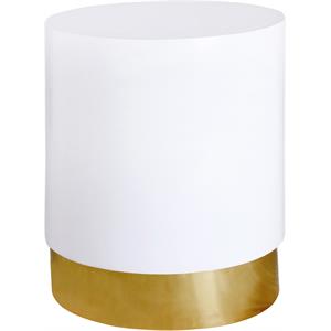 Meridian Furniture Deco White Lacquer Metal End Table with Durable Gold Base