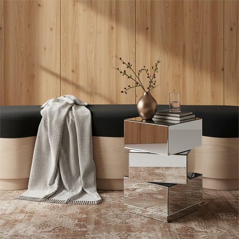 Meridian Furniture Haven Stacked Design Mirrored End Table