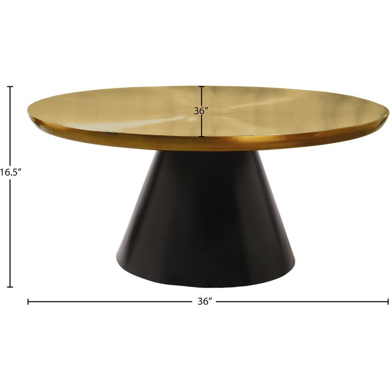 meridian furniture martini 36&quot iron coffee table in brushed gold/matte black