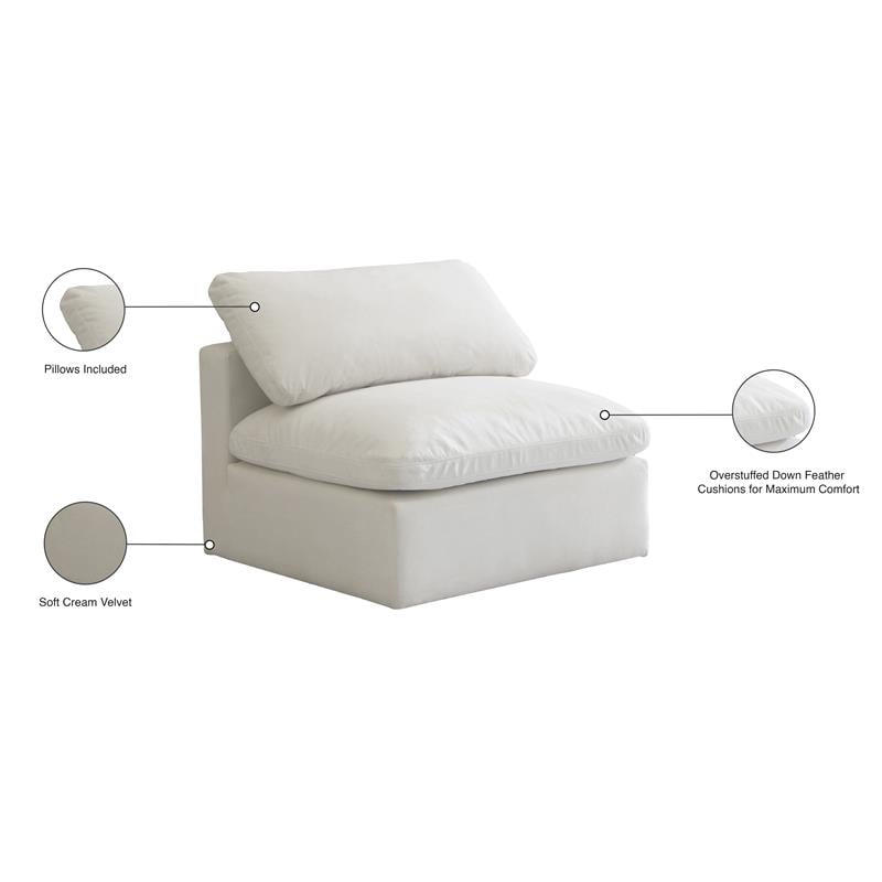 Meridian Furniture Plush Standard Cream Velvet Modular Armless Chair