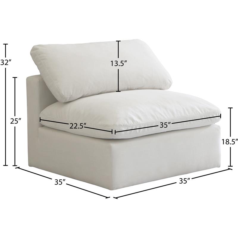 Meridian Furniture Plush Standard Cream Velvet Modular Armless Chair