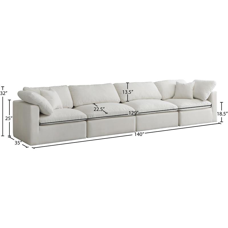 Meridian Furniture Plush Standard Cream Velvet Modular Sofa