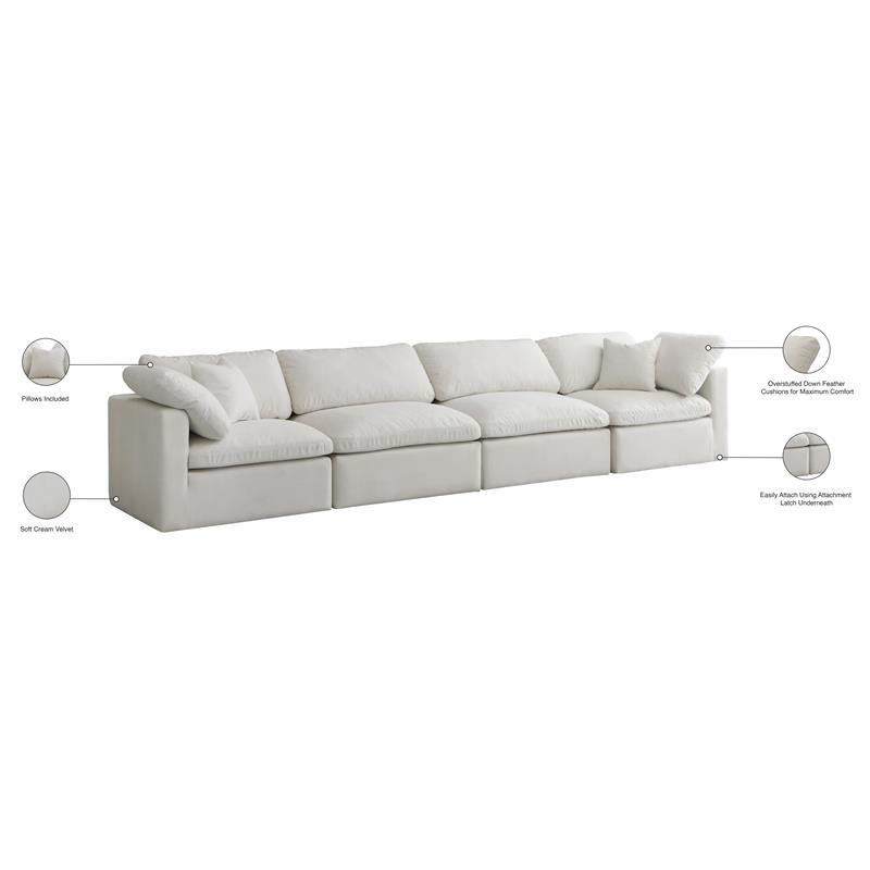 Meridian Furniture Plush Standard Cream Velvet Modular Sofa
