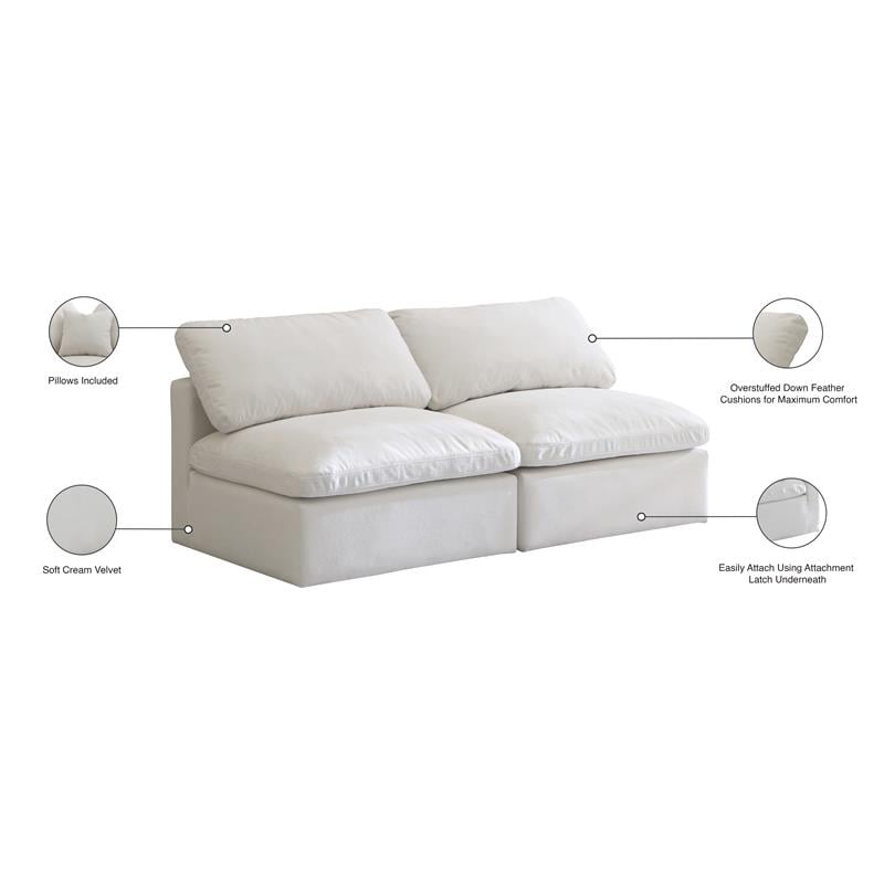 Meridian Furniture Plush Standard Cream Velvet Modular Armless Sofa