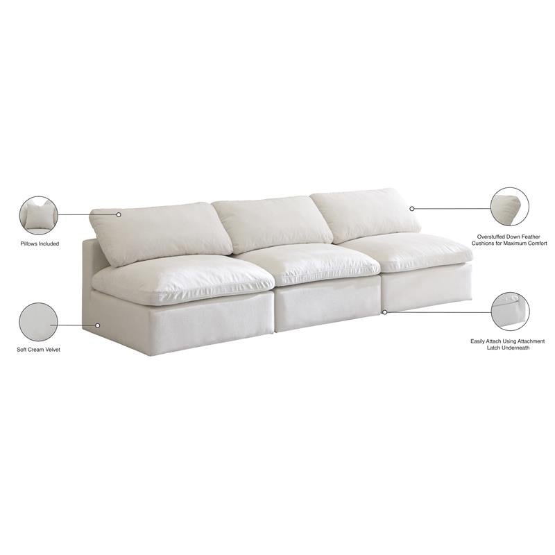 Meridian Furniture Plush Standard Cream Velvet Modular Armless Sofa