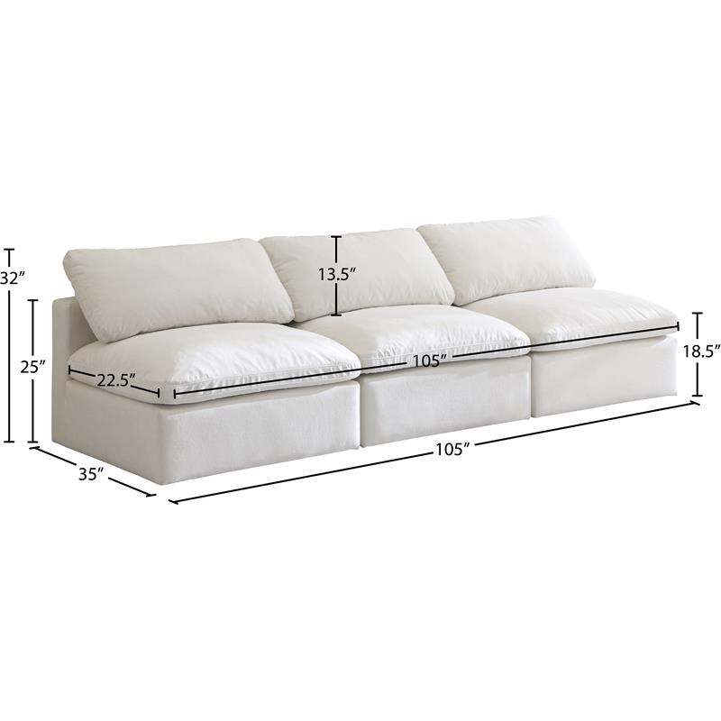 Meridian Furniture Plush Standard Cream Velvet Modular Armless Sofa
