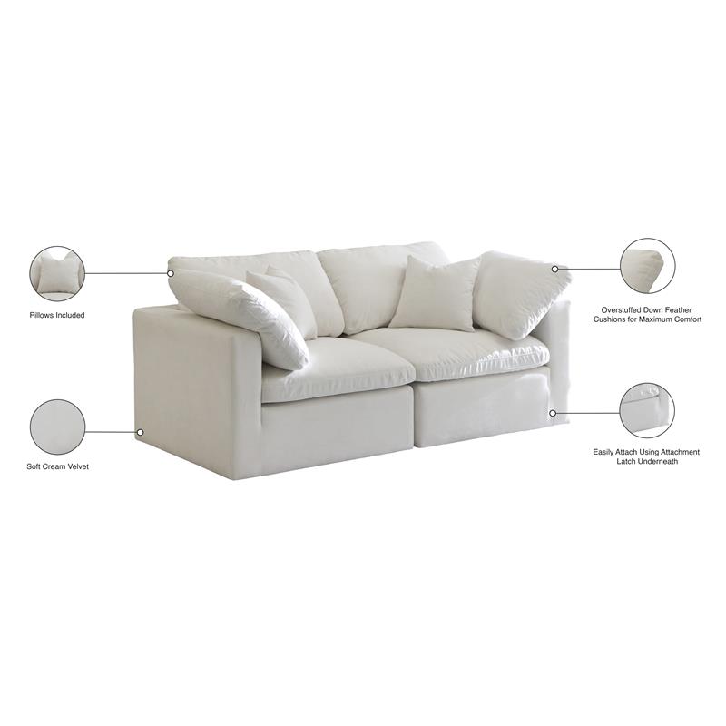 Meridian Furniture Plush Standard Cream Velvet Modular Sofa