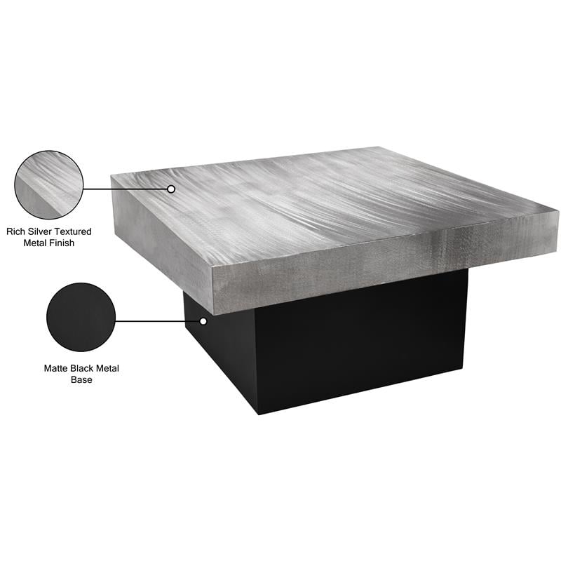 Meridian Furniture Palladium Textured Metal Coffee Table in Chrome