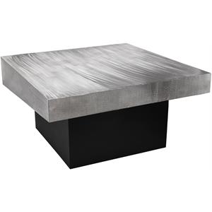 meridian furniture palladium textured metal coffee table in chrome