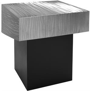 meridian furniture palladium textured metal end table in chrome