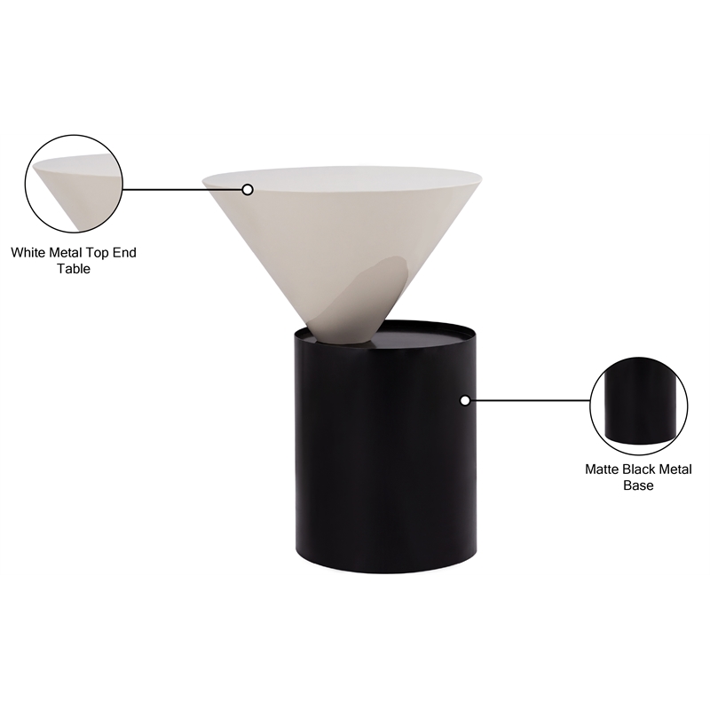 Meridian Furniture Damon White Metal Top End Table with Matte Black Metal Base